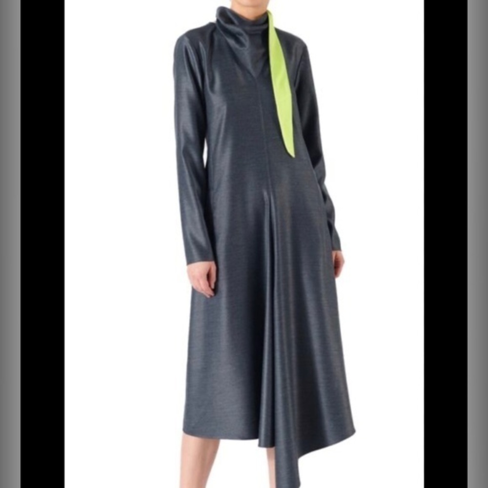 Tibi Size 4 • Viscose Drape Bandana Midi Grey Dress Long Sleeves Rts$695.